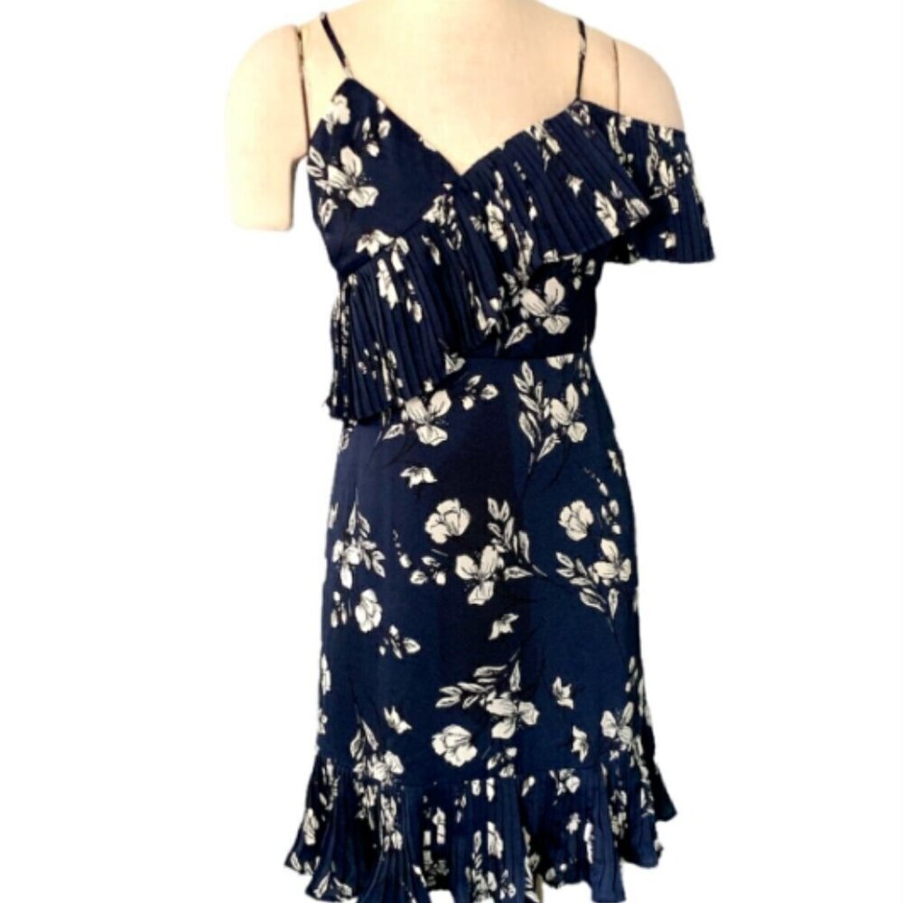Lucy Paris Floral Asymmetric Ruffle‎ Sleeve Sun Dress L Spaghetti Strap #354C